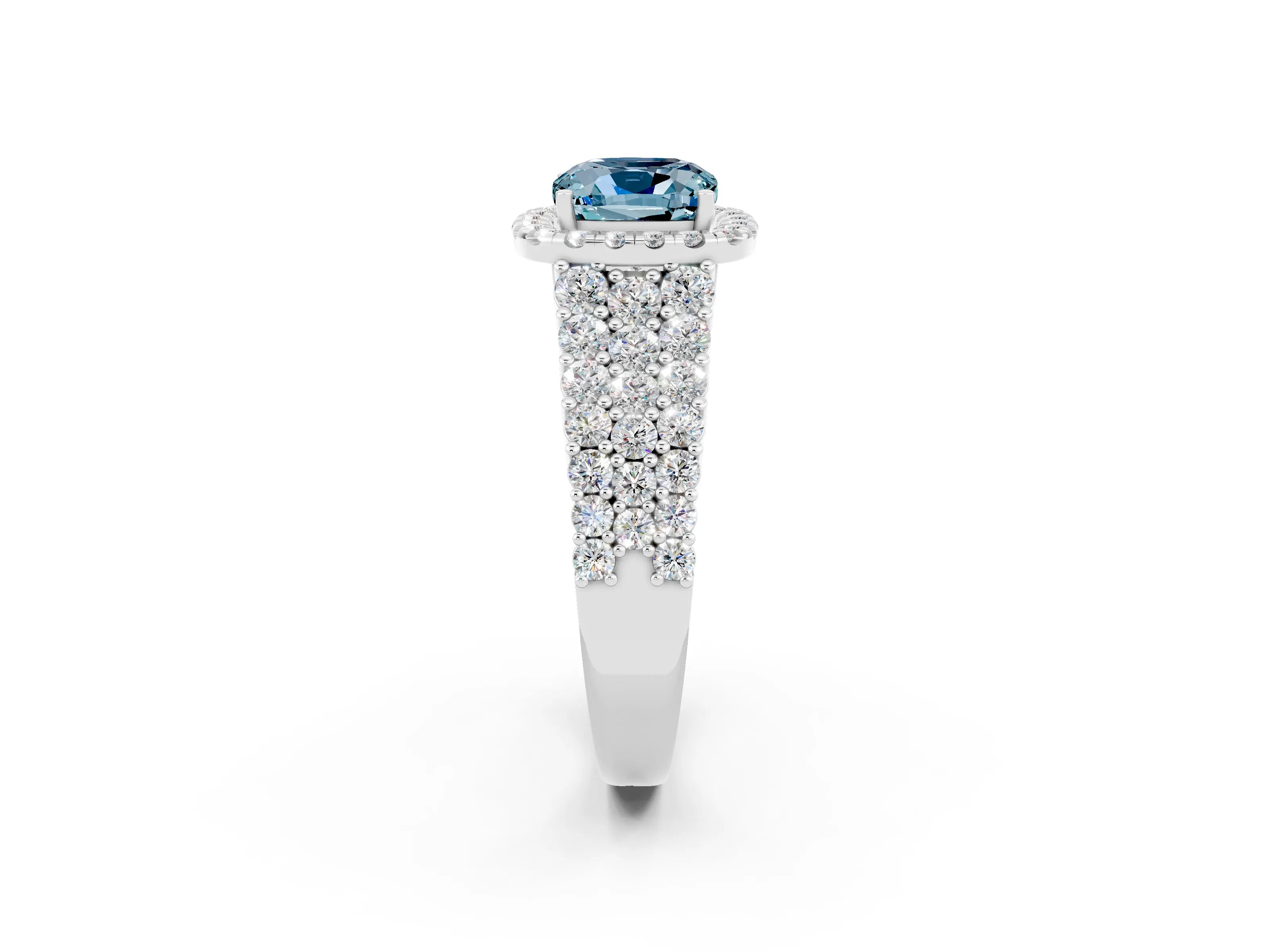 White gold Cushion Cut Halo Pavé Diamond Engagement Ring with Split Shank and Four-Prong Setting_2