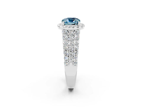 White gold Cushion Cut Halo Pavé Diamond Engagement Ring with Split Shank and Four-Prong Setting_2
