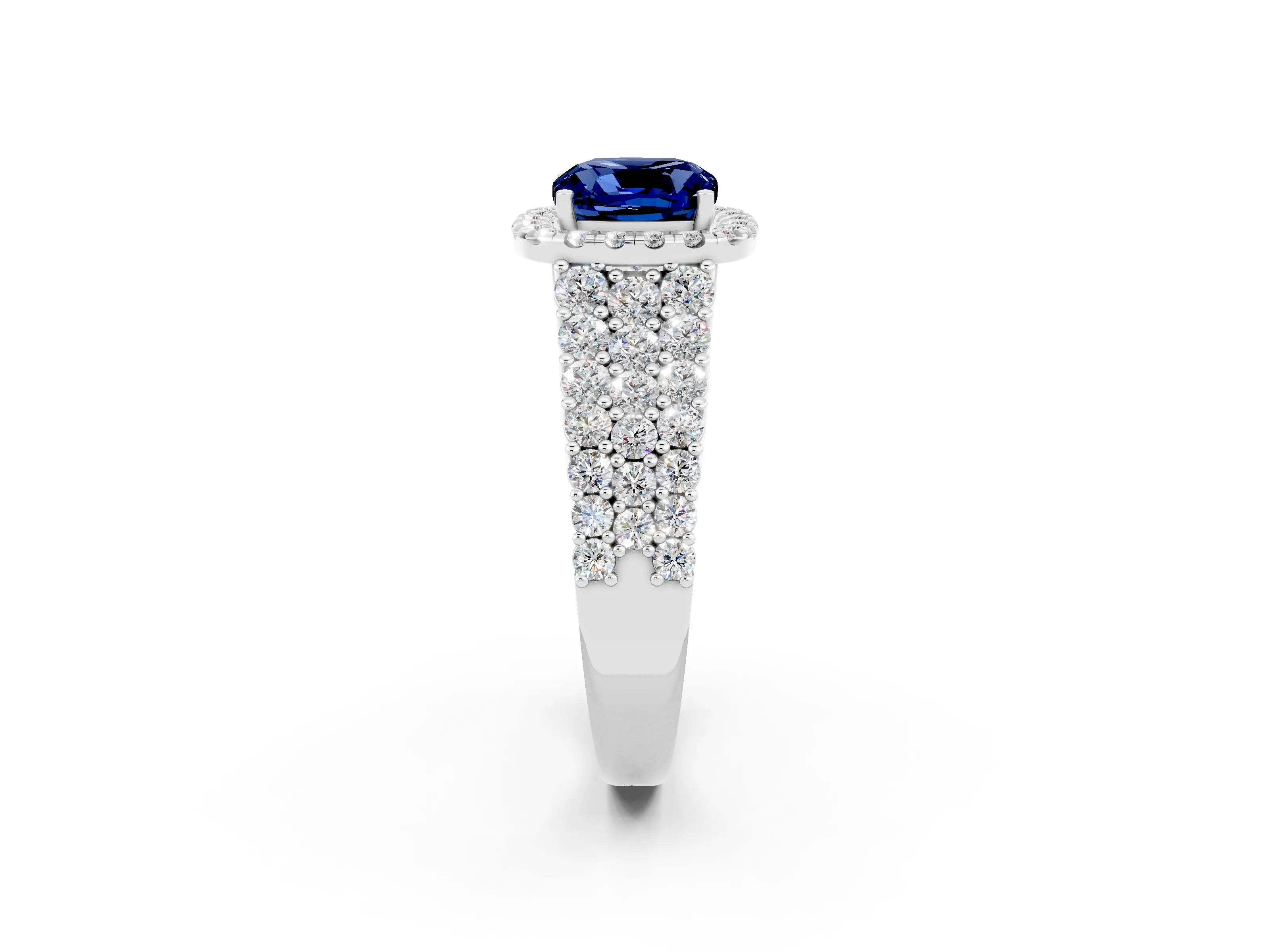 White gold Cushion Cut Halo Pavé Diamond Engagement Ring with Split Shank and Four-Prong Setting_2