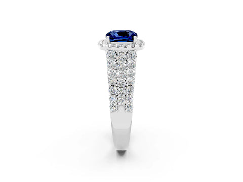 White gold Cushion Cut Halo Pavé Diamond Engagement Ring with Split Shank and Four-Prong Setting_2