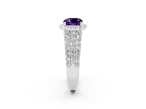 White gold Cushion Cut Halo Pavé Diamond Engagement Ring with Split Shank and Four-Prong Setting_2