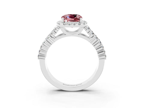 White gold Cushion Cut Halo Pavé Diamond Engagement Ring with Split Shank and Four-Prong Setting_3