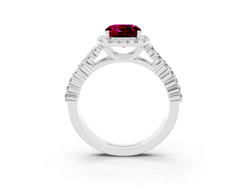 White gold Cushion Cut Halo Pavé Diamond Engagement Ring with Split Shank and Four-Prong Setting_3