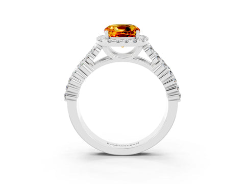 White gold Cushion Cut Halo Pavé Diamond Engagement Ring with Split Shank and Four-Prong Setting_3