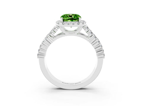 White gold Cushion Cut Halo Pavé Diamond Engagement Ring with Split Shank and Four-Prong Setting_3
