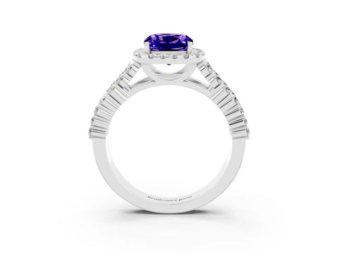 White gold Cushion Cut Halo Pavé Diamond Engagement Ring with Split Shank and Four-Prong Setting_3
