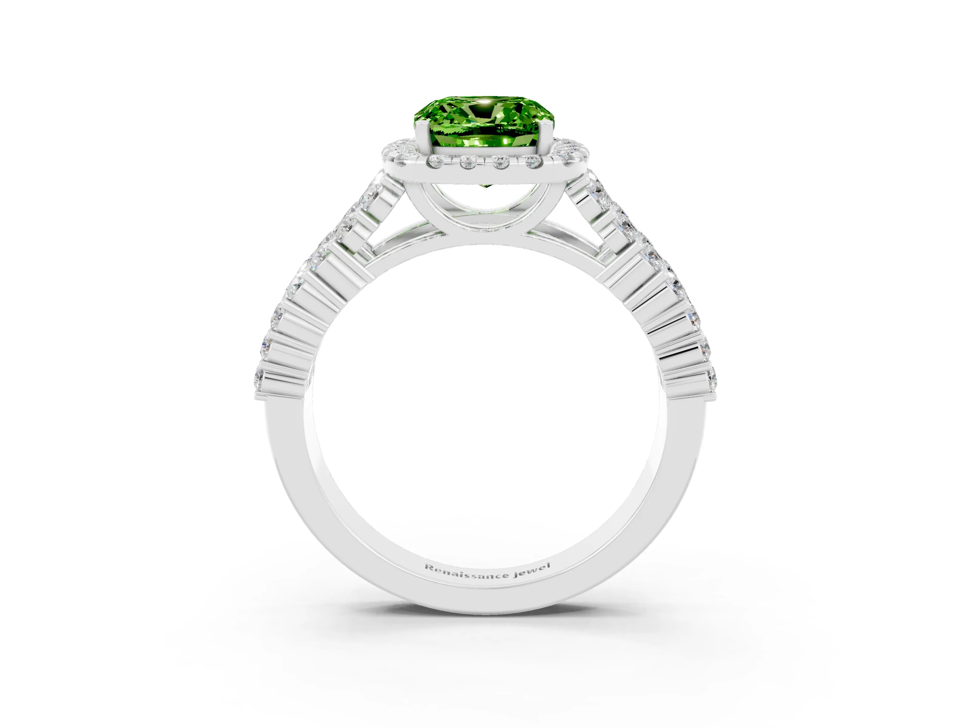 White gold Cushion Cut Halo Pavé Diamond Engagement Ring with Split Shank and Four-Prong Setting_3