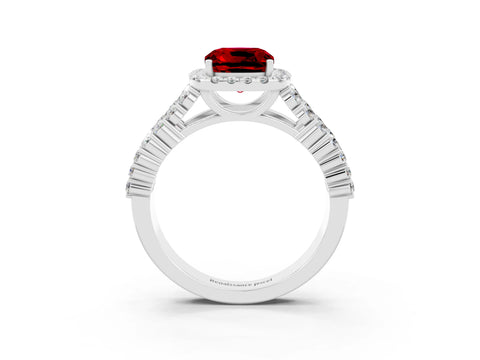 White gold Cushion Cut Halo Pavé Diamond Engagement Ring with Split Shank and Four-Prong Setting_3