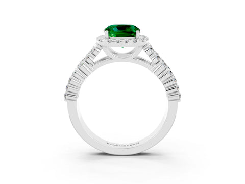 White gold Cushion Cut Halo Pavé Diamond Engagement Ring with Split Shank and Four-Prong Setting_3