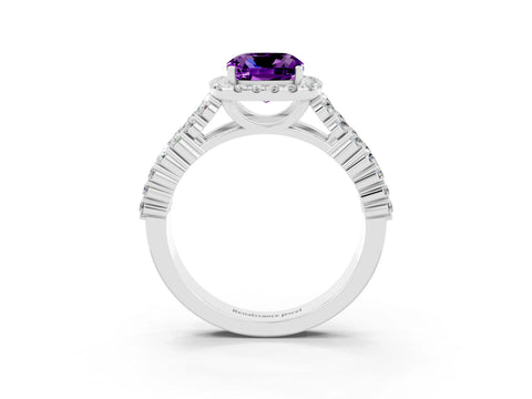 White gold Cushion Cut Halo Pavé Diamond Engagement Ring with Split Shank and Four-Prong Setting_3