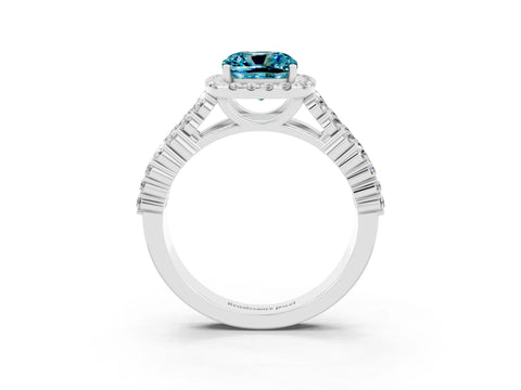 White gold Cushion Cut Halo Pavé Diamond Engagement Ring with Split Shank and Four-Prong Setting_3