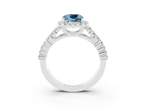 White gold Cushion Cut Halo Pavé Diamond Engagement Ring with Split Shank and Four-Prong Setting_3