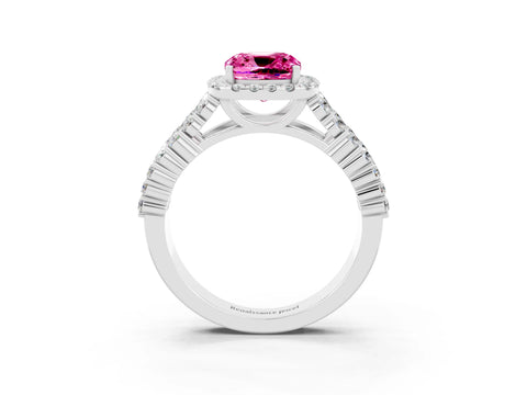 White gold Cushion Cut Halo Pavé Diamond Engagement Ring with Split Shank and Four-Prong Setting_3