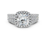 White gold Cushion Cut Halo Pavé Diamond Engagement Ring with Split Shank and Four-Prong Setting_4