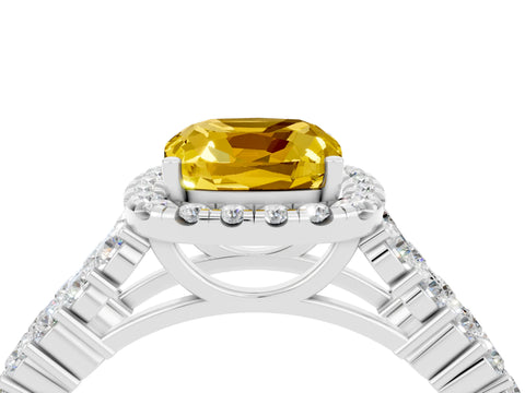 White gold Cushion Cut Halo Pavé Diamond Engagement Ring with Split Shank and Four-Prong Setting_4
