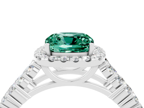 White gold Cushion Cut Halo Pavé Diamond Engagement Ring with Split Shank and Four-Prong Setting_4