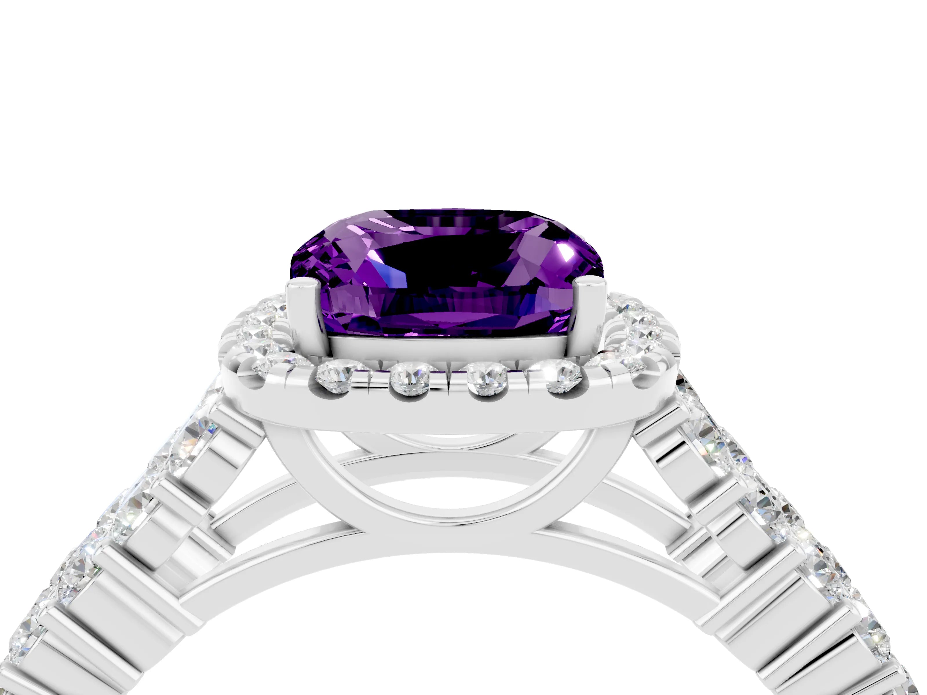 White gold Cushion Cut Halo Pavé Diamond Engagement Ring with Split Shank and Four-Prong Setting_4