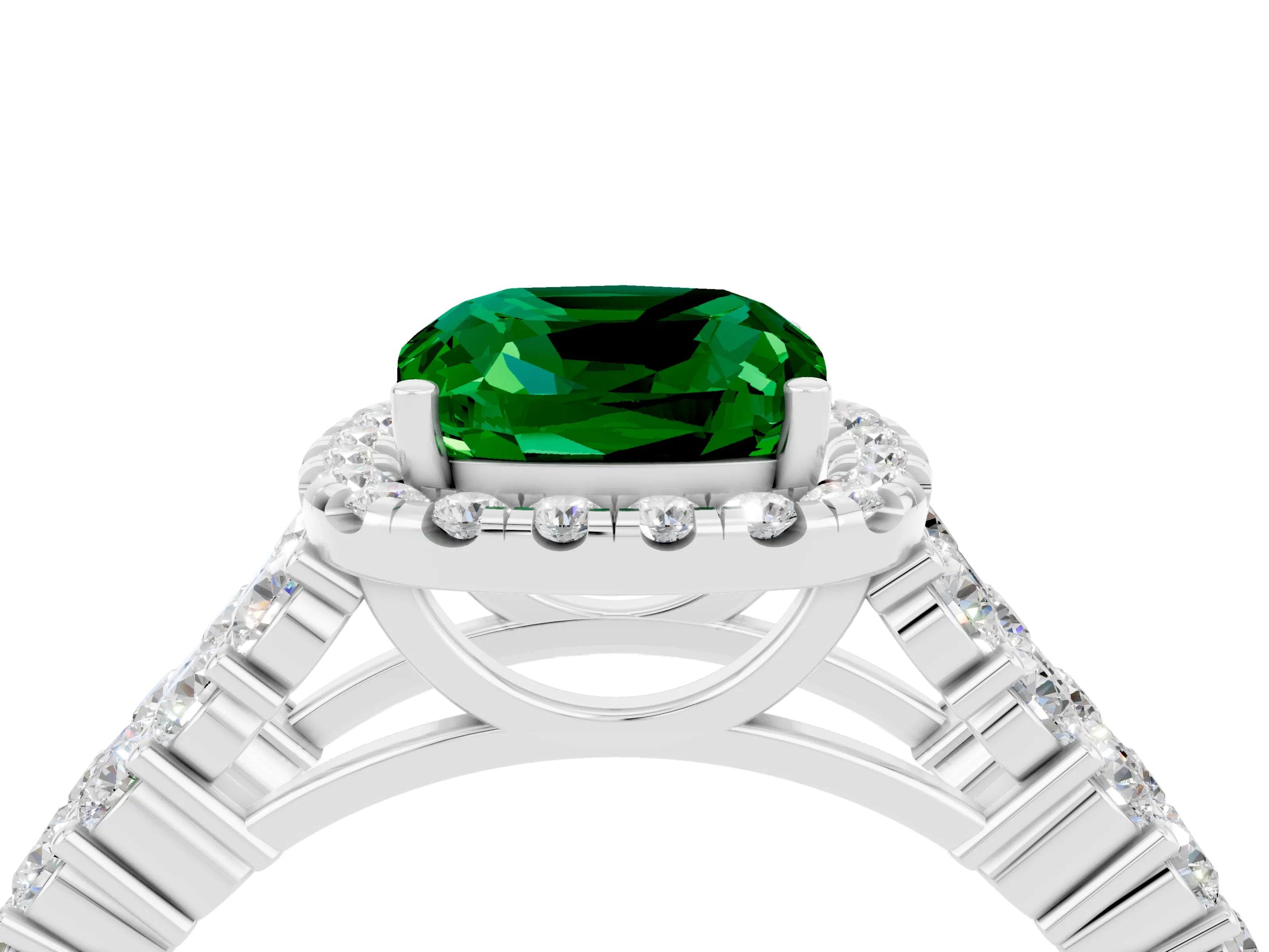 White gold Cushion Cut Halo Pavé Diamond Engagement Ring with Split Shank and Four-Prong Setting_4