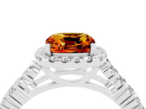 White gold Cushion Cut Halo Pavé Diamond Engagement Ring with Split Shank and Four-Prong Setting_4