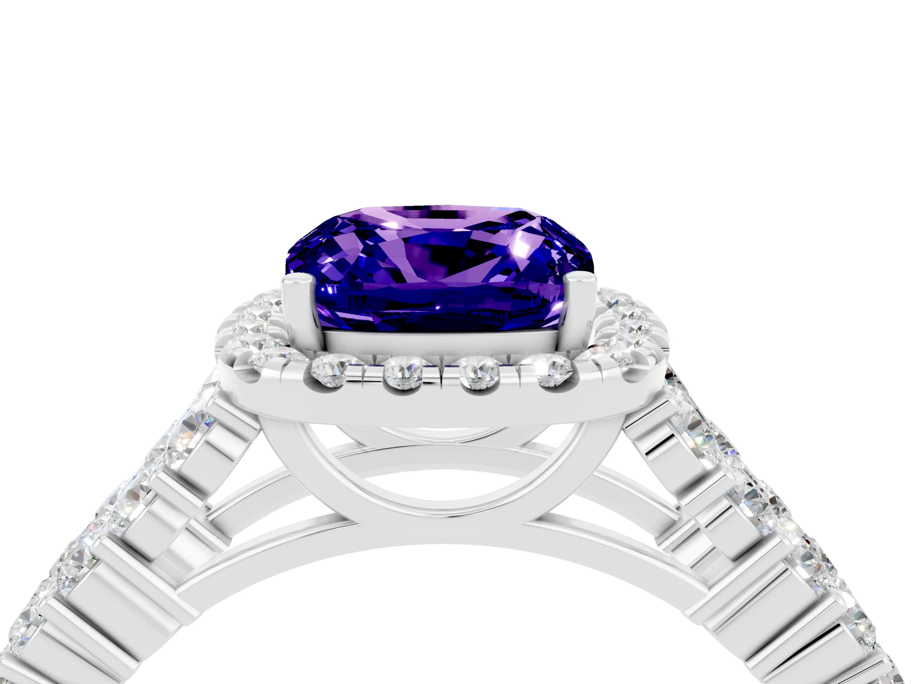 White gold Cushion Cut Halo Pavé Diamond Engagement Ring with Split Shank and Four-Prong Setting_4