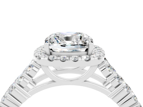 White gold Cushion Cut Halo Pavé Diamond Engagement Ring with Split Shank and Four-Prong Setting_4