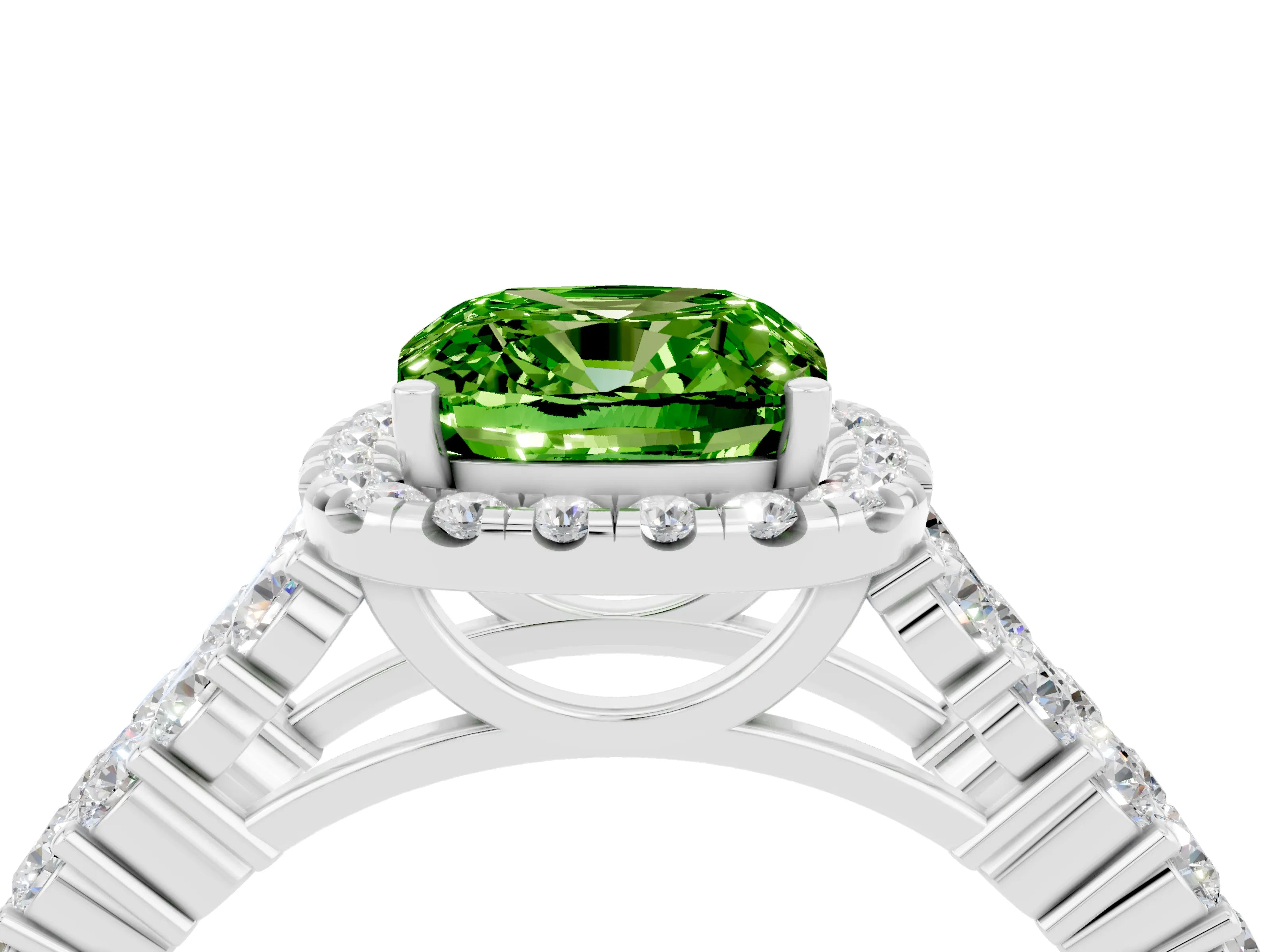 White gold Cushion Cut Halo Pavé Diamond Engagement Ring with Split Shank and Four-Prong Setting_4