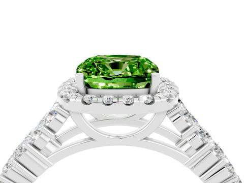 White gold Cushion Cut Halo Pavé Diamond Engagement Ring with Split Shank and Four-Prong Setting_4