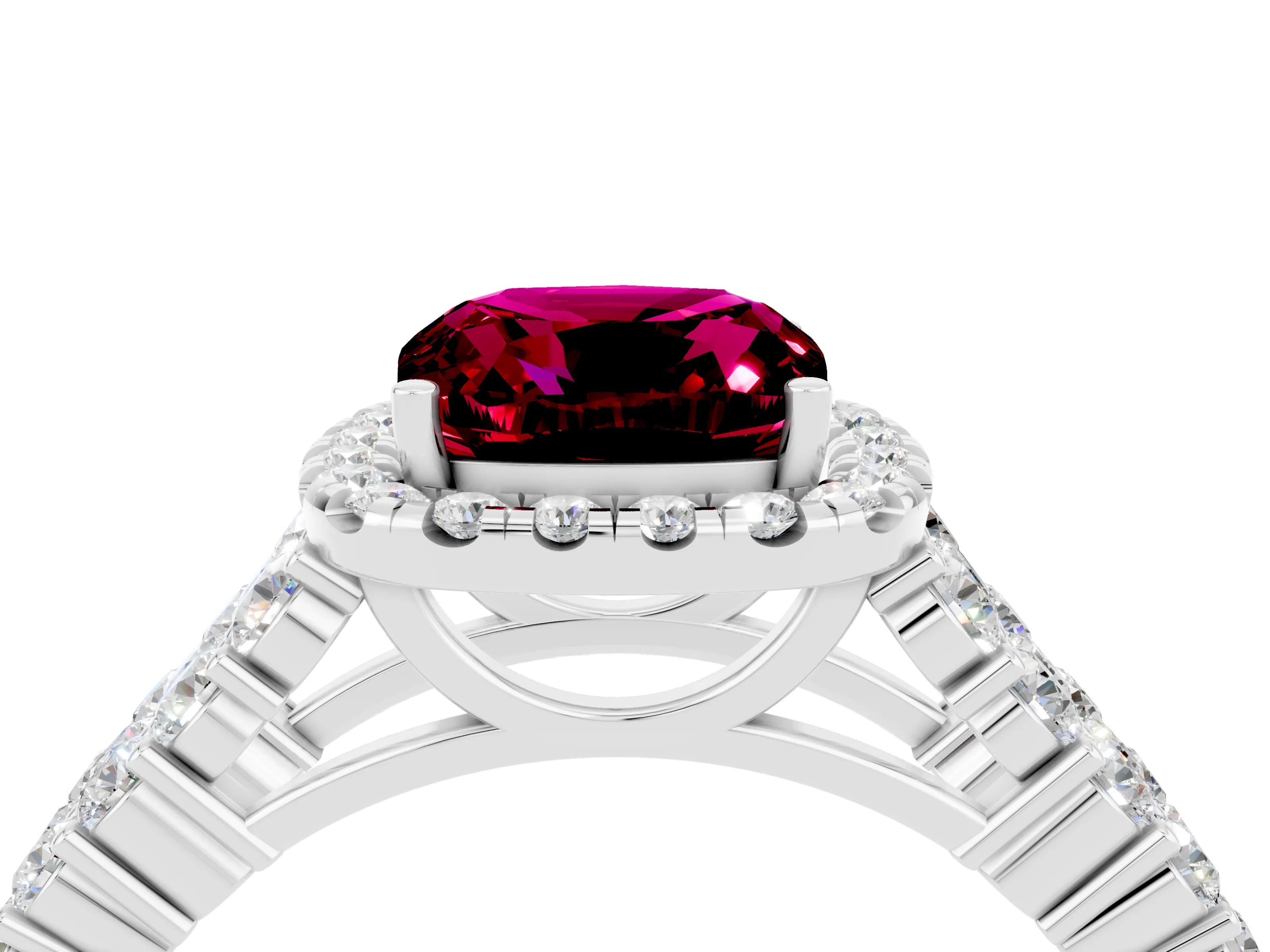 White gold Cushion Cut Halo Pavé Diamond Engagement Ring with Split Shank and Four-Prong Setting_4