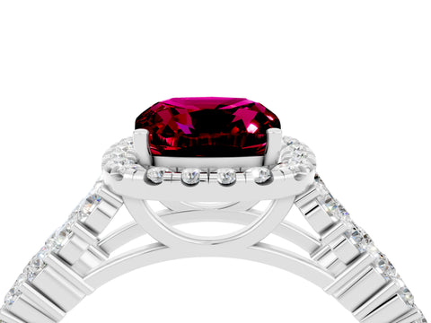 White gold Cushion Cut Halo Pavé Diamond Engagement Ring with Split Shank and Four-Prong Setting_4