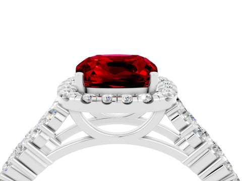 White gold Cushion Cut Halo Pavé Diamond Engagement Ring with Split Shank and Four-Prong Setting_4