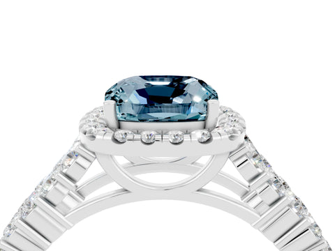 White gold Cushion Cut Halo Pavé Diamond Engagement Ring with Split Shank and Four-Prong Setting_4