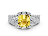 White gold Cushion Cut Halo Pavé Diamond Engagement Ring with Split Shank and Four-Prong Setting