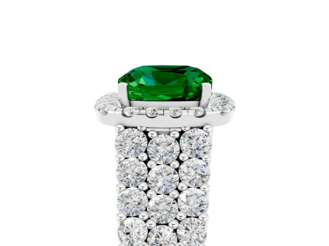 White gold Cushion Cut Halo Pavé Diamond Engagement Ring with Split Shank and Four-Prong Setting_5