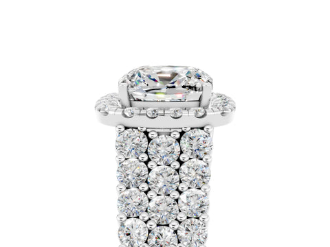White gold Cushion Cut Halo Pavé Diamond Engagement Ring with Split Shank and Four-Prong Setting_5
