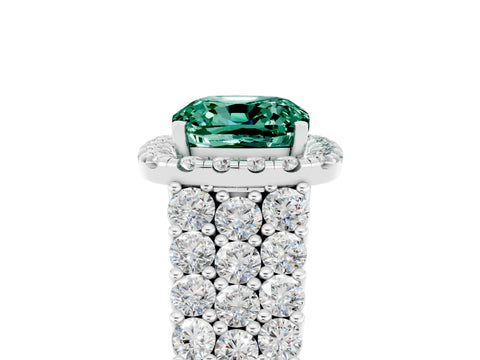 White gold Cushion Cut Halo Pavé Diamond Engagement Ring with Split Shank and Four-Prong Setting_5
