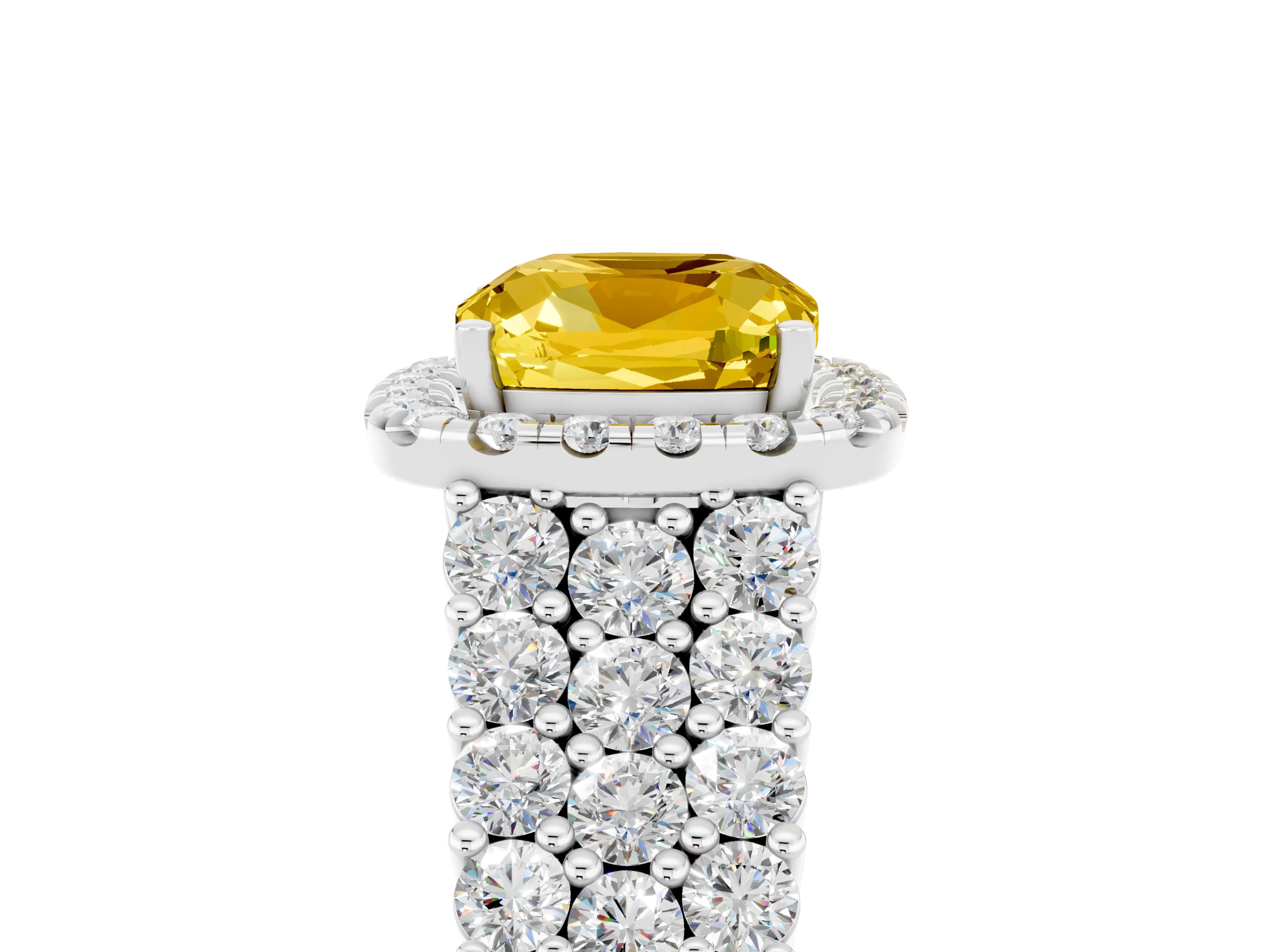 White gold Cushion Cut Halo Pavé Diamond Engagement Ring with Split Shank and Four-Prong Setting_5