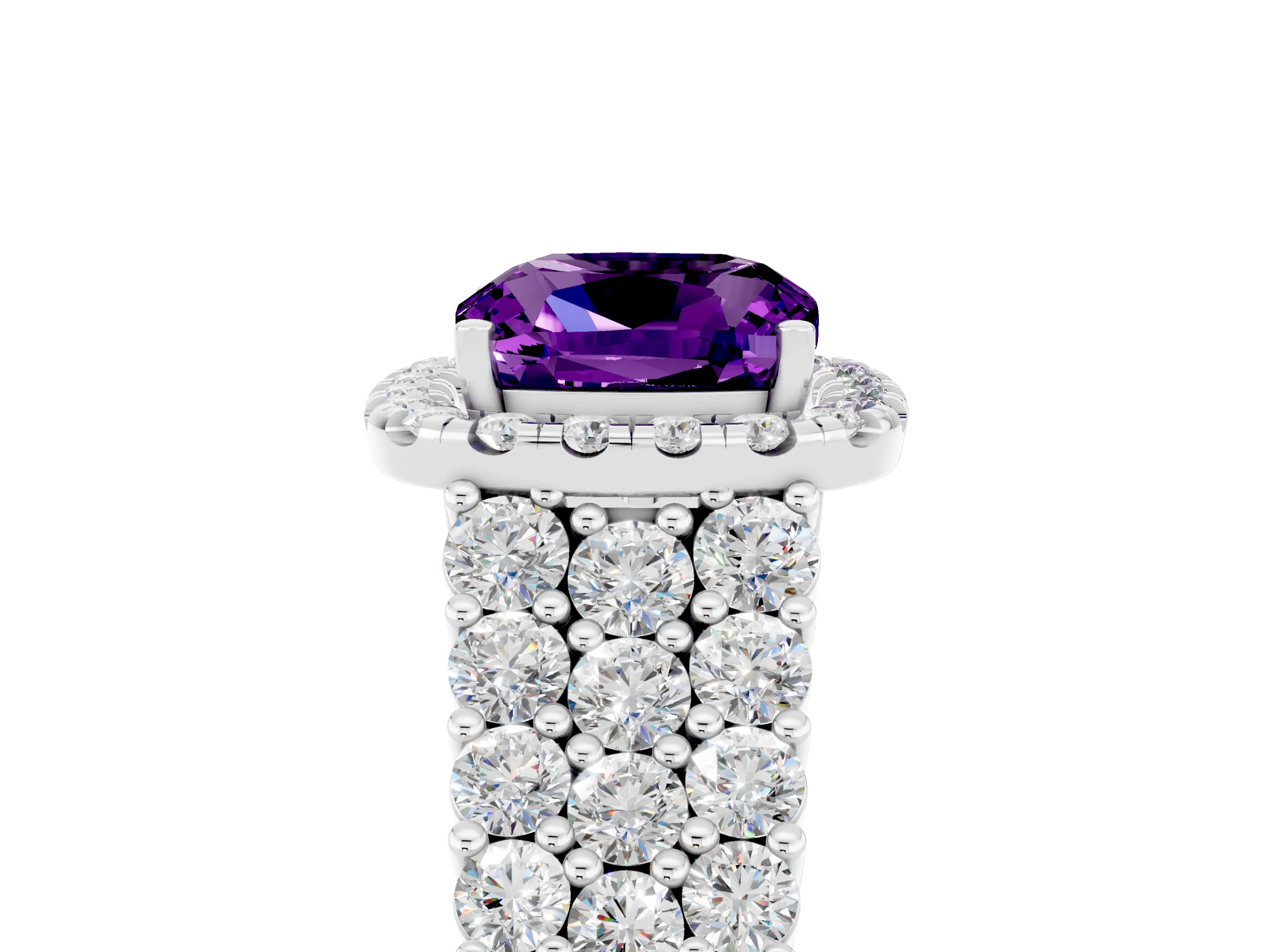 White gold Cushion Cut Halo Pavé Diamond Engagement Ring with Split Shank and Four-Prong Setting_5