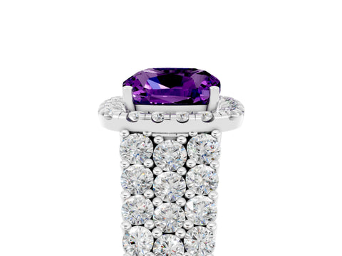 White gold Cushion Cut Halo Pavé Diamond Engagement Ring with Split Shank and Four-Prong Setting_5