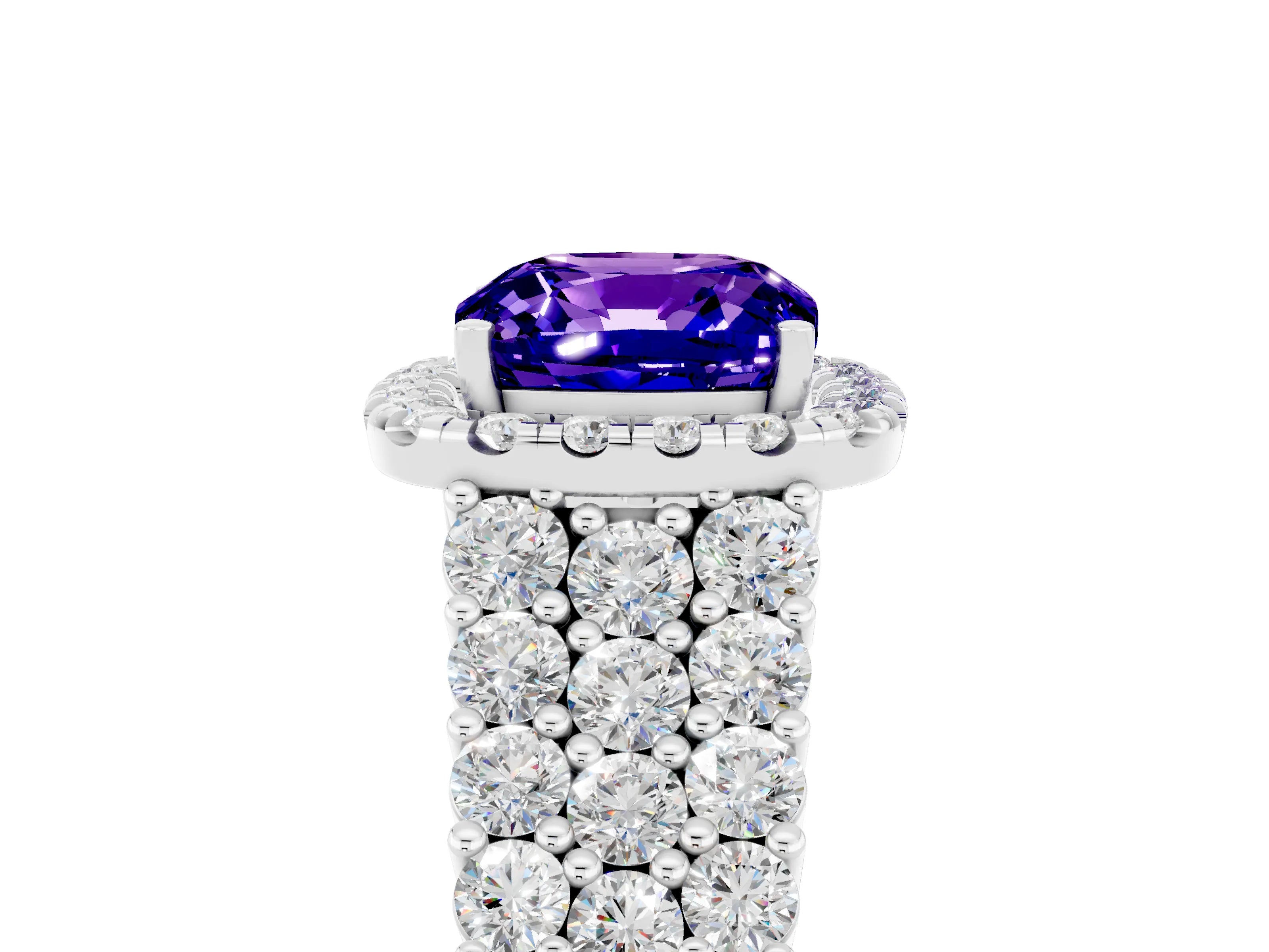 White gold Cushion Cut Halo Pavé Diamond Engagement Ring with Split Shank and Four-Prong Setting_5
