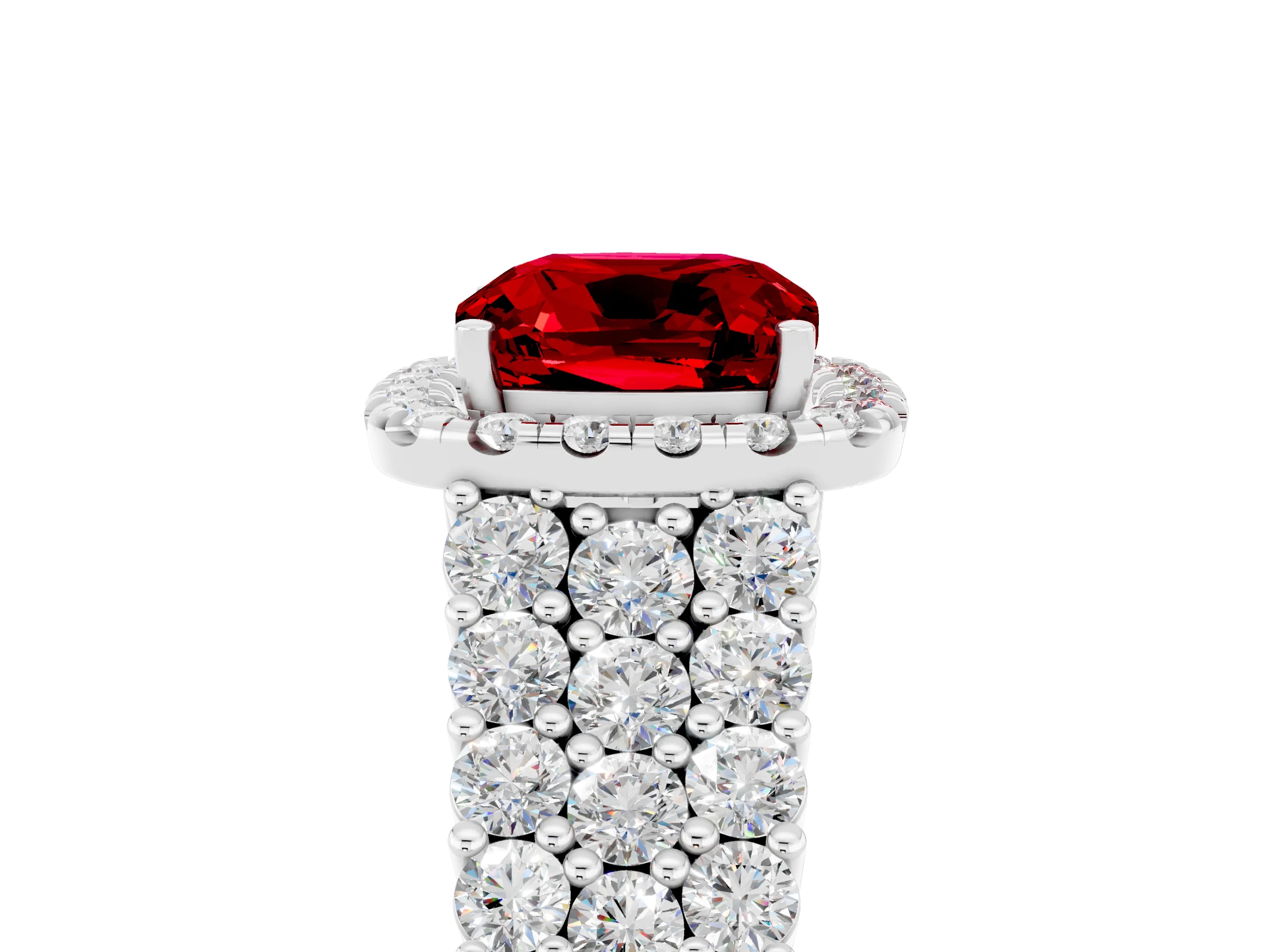 White gold Cushion Cut Halo Pavé Diamond Engagement Ring with Split Shank and Four-Prong Setting_5