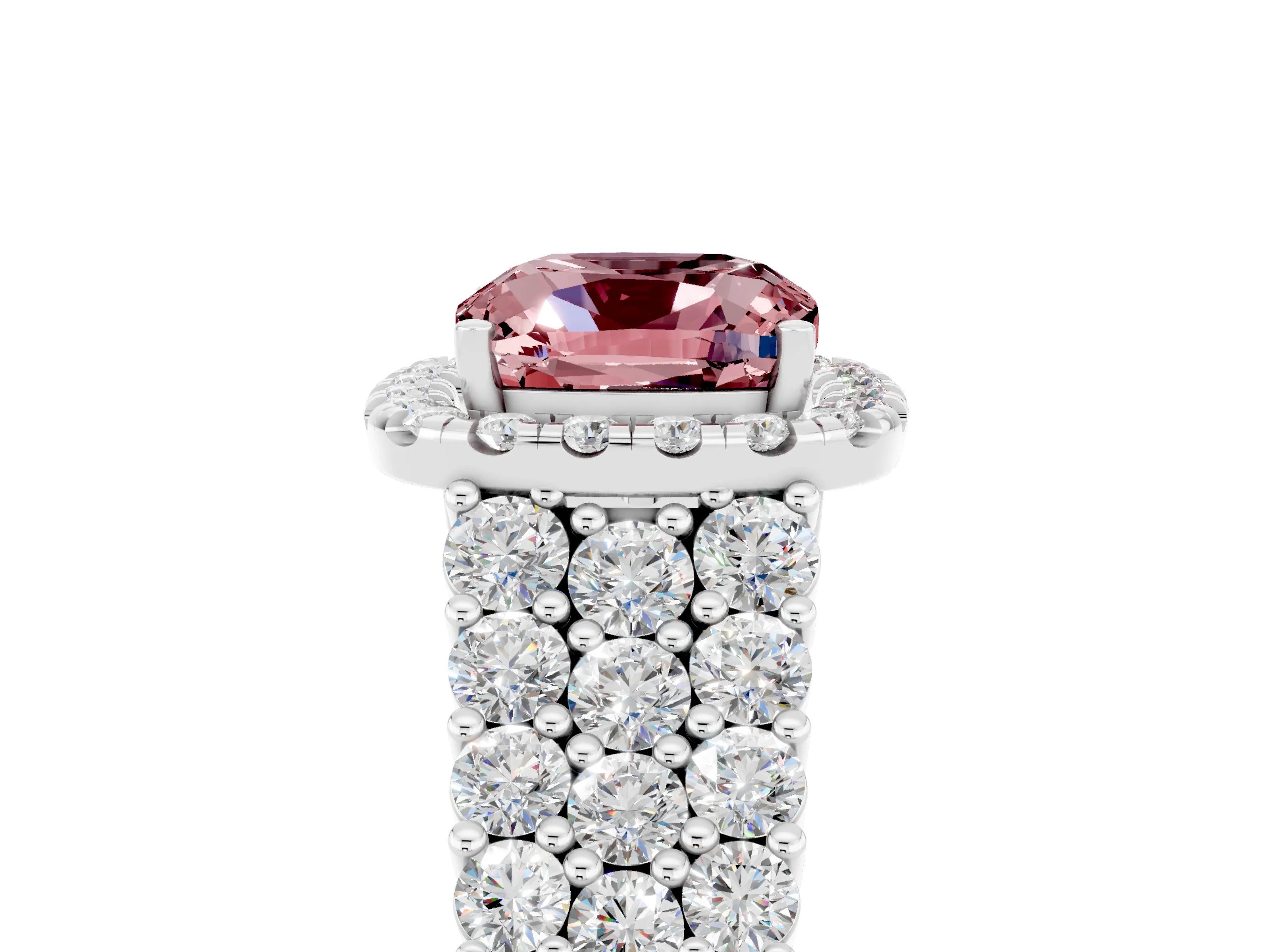 White gold Cushion Cut Halo Pavé Diamond Engagement Ring with Split Shank and Four-Prong Setting_5