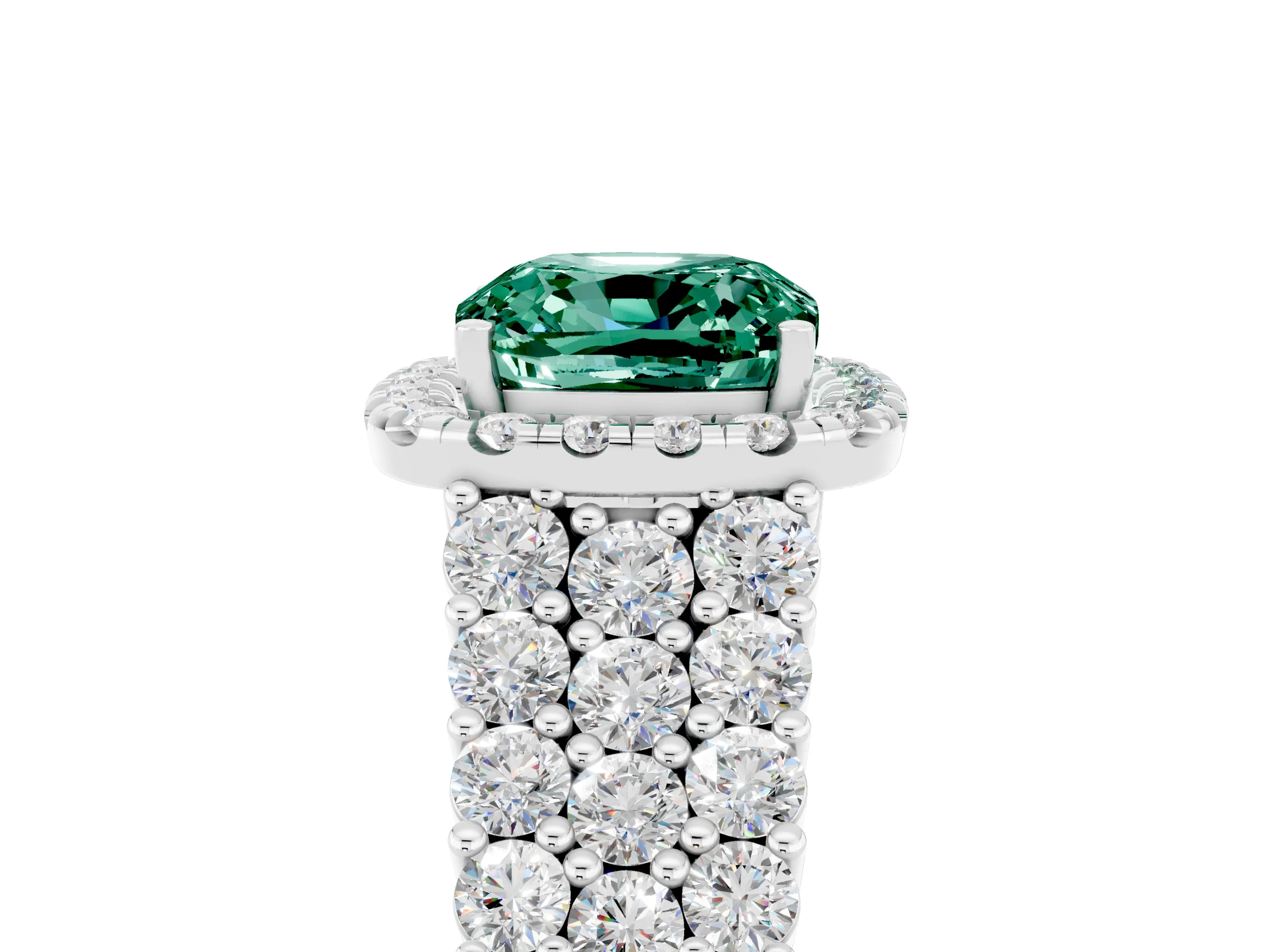 White gold Cushion Cut Halo Pavé Diamond Engagement Ring with Split Shank and Four-Prong Setting_5