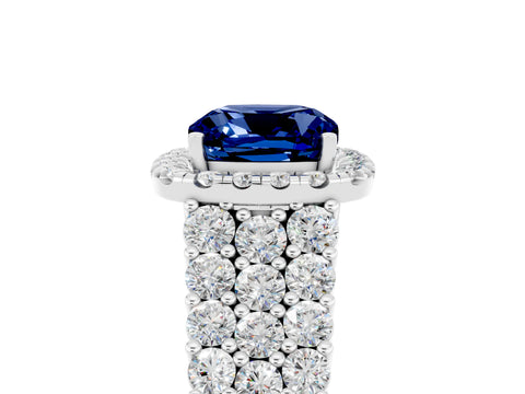 White gold Cushion Cut Halo Pavé Diamond Engagement Ring with Split Shank and Four-Prong Setting_5