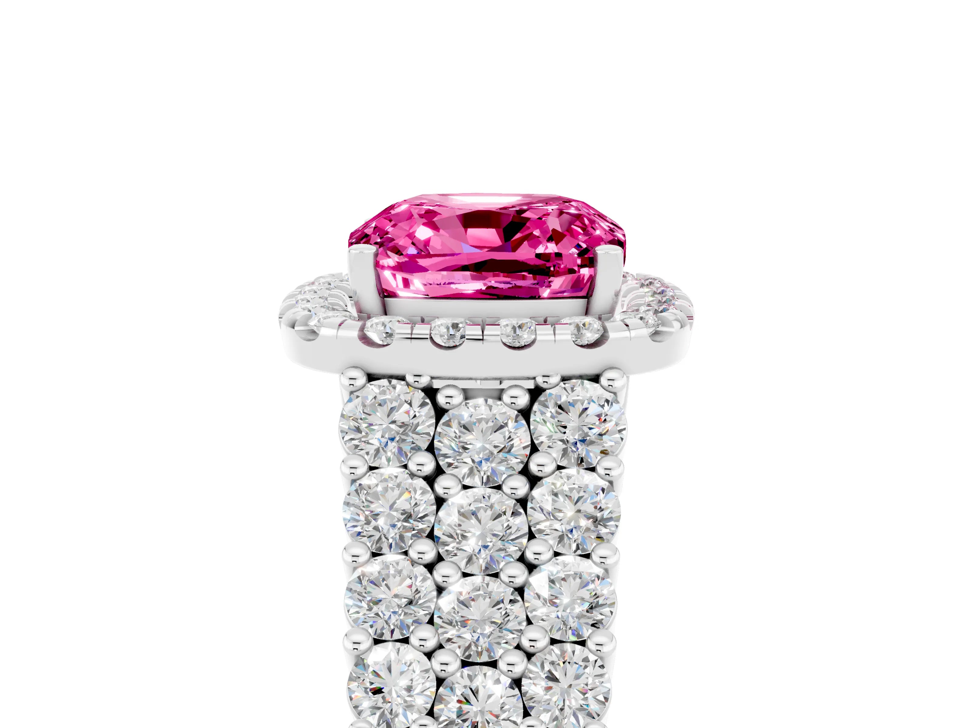 White gold Cushion Cut Halo Pavé Diamond Engagement Ring with Split Shank and Four-Prong Setting_5