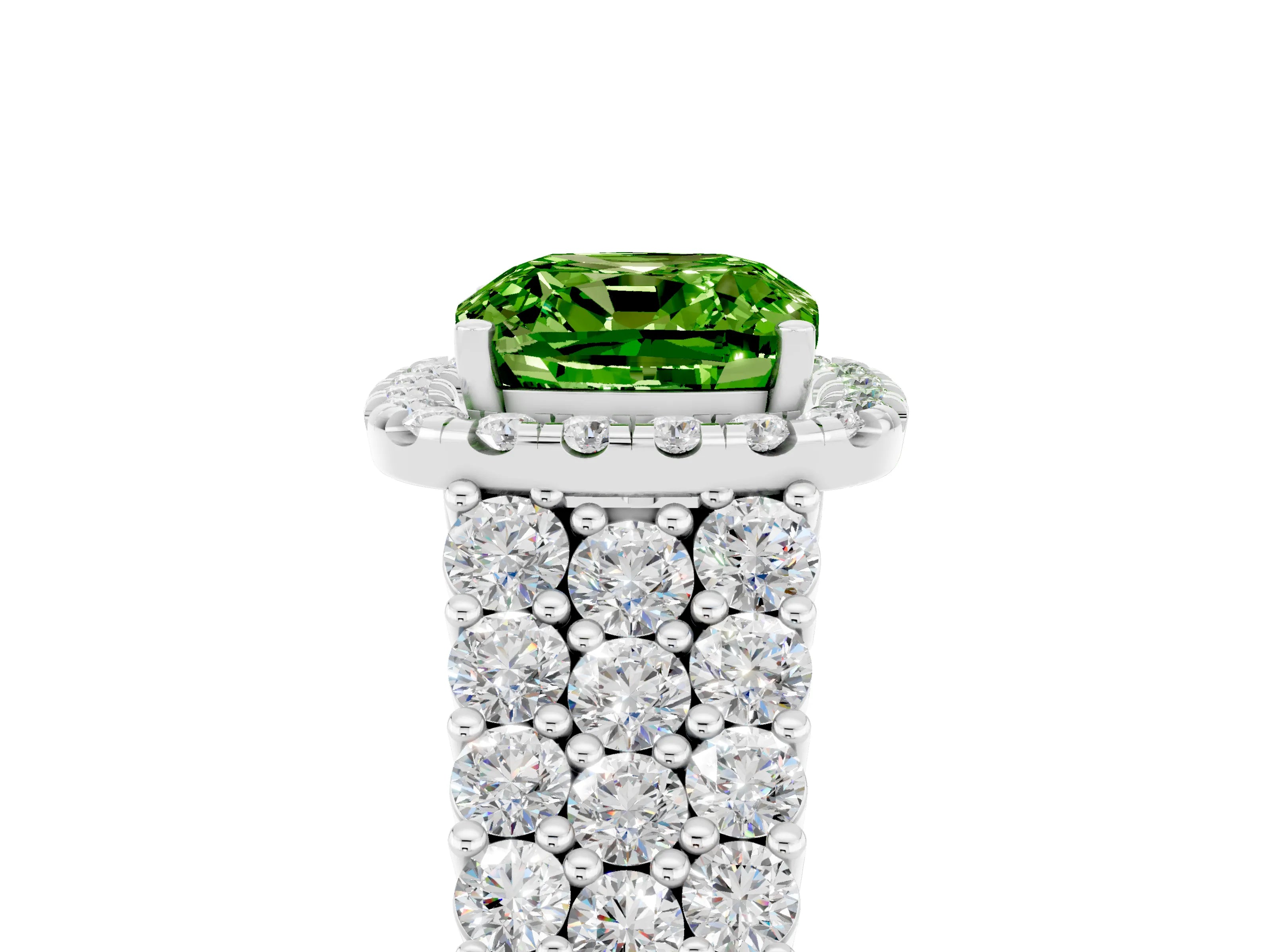 White gold Cushion Cut Halo Pavé Diamond Engagement Ring with Split Shank and Four-Prong Setting_5