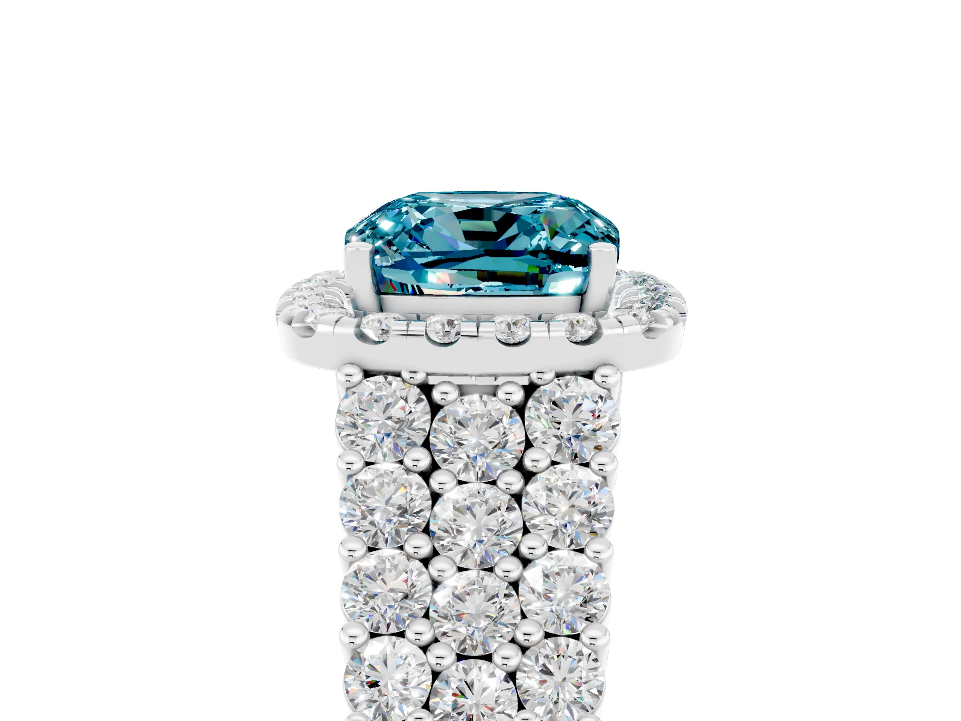 White gold Cushion Cut Halo Pavé Diamond Engagement Ring with Split Shank and Four-Prong Setting_5