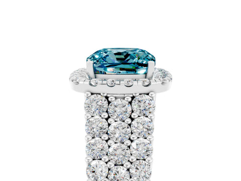 White gold Cushion Cut Halo Pavé Diamond Engagement Ring with Split Shank and Four-Prong Setting_5