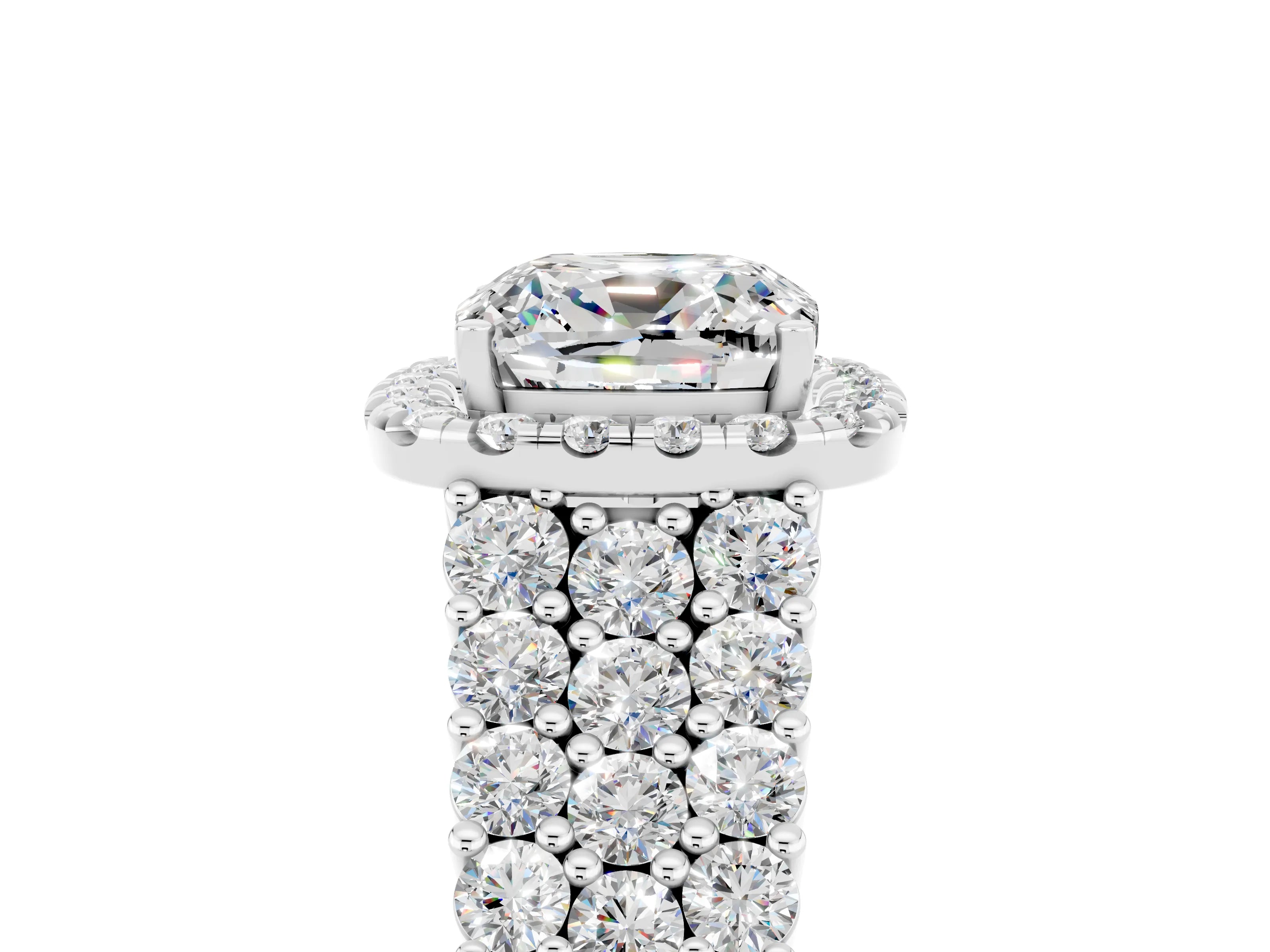 White gold Cushion Cut Halo Pavé Diamond Engagement Ring with Split Shank and Four-Prong Setting_5