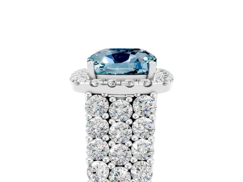 White gold Cushion Cut Halo Pavé Diamond Engagement Ring with Split Shank and Four-Prong Setting_5