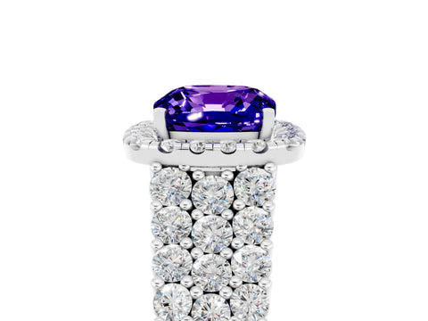 White gold Cushion Cut Halo Pavé Diamond Engagement Ring with Split Shank and Four-Prong Setting_5